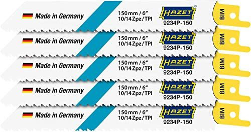 HAZET Sägeblätter-Satz 9234P-150/5, 5-teilig, Für Akku-Säbelsäge 9234 | Länge 150 mm, Breite 0.9 mm, Höhe 19 mm, 100 g, 5-teilig, Antrieb 410050 Winkelschleifer , Säbelsäge, 270060 Säge,