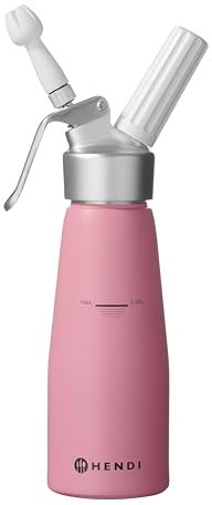 HENDI Sahnespender, Inklusive Set aus 3 Polypropylen Spritztüllen und Reinigungsbürste, Sahne-Mousses-Desserts-kalten Schäumen, Sahnesyphon, 0,5L, ø80x(H)260mm, Aluminium, Pastellrosa