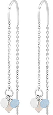 Pernille Corydon Ohrringe Silber Damen - Sea Earchains - Durchzieher Ohrringe mit Achat Stein blau und Süßwasserperle - Sterling Silber 925-55 mm - E279s