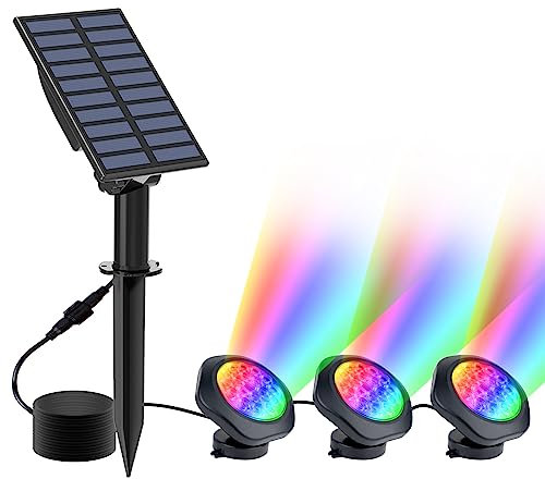 CREPOW Luces solares para estanque, 18 LED RGB superbrillantes, focos subacuáticos que cambian de color, sumergibles, IP68, luces de fuente impermeables para peces, acuario, jardín, patio, piscina (3