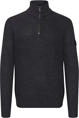 11 Project PRXanthos Herren Strickpullover Troyer Grobstrick Pullover mit Troyerkragen Rippbündchen 100% Baumwolle Regular fit, Größe:L, Farbe:Dark Grey Melange (1940071)