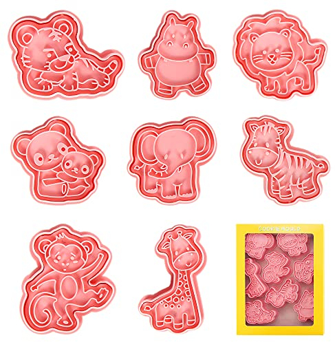 Moldes Galletas Infantiles, 8pcs Cortadores de Galletas Animale, 3D Molde para Galletas de Plástico, Formas Galletas Animal, Cookie Cutter para Galletas, Fondant, Decoración de Pasteles