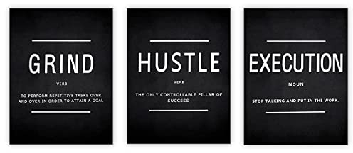 ZHONGYUTONG 3 Stück Inspirierende Leinwand Wandbild Grind Hustle Execution Kunstdruck Poster Motivierende Unternehmer Gemälde Positive Zitate Wanddekoration Geschenk (30x40cmx3 Teilig, Kein Rahmen)