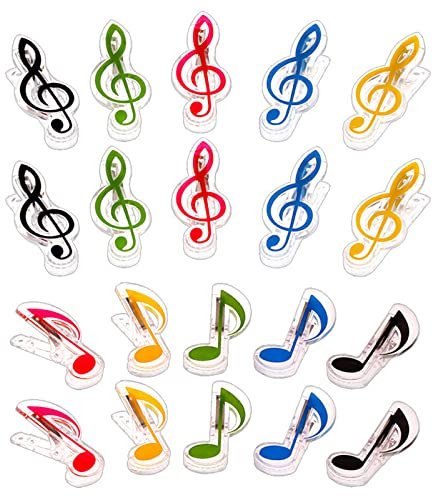 Buch Seite Clip,Liwein 20PCS Musik Hinweis Clip Notenklammern Musik Clip Klavierklammern Hinweis Gestalten Buchklammer Notenklammer Violinschlüssel 5 Farben (Violinschlüssel/Achtelnote)