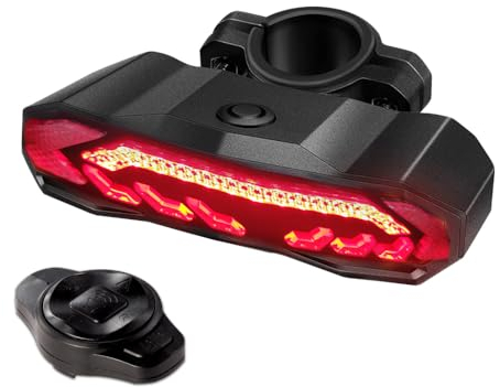 Mengshen Smart Bike Tail Light Rechargeable, Remote Control Anti-theft Bicycle Alarm Horn with Turn Signals Brake Rear Light Auto ON/OFF Waterproof for Cycling Safety