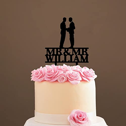 Personalisierte homosexuelle Gay Cake Topper – Gay Wedding Same Sex Wedding Cake Toppers, lustige Hochzeit, Brautparty, Verlobung, Jubiläumsparty-Dekorationen – schwarzes Acryl