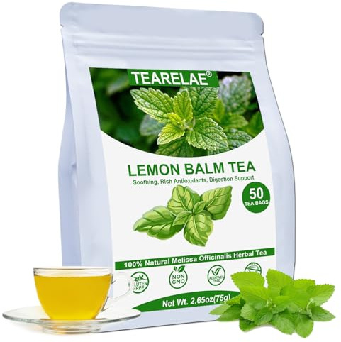 TEARELAE - Lemon Balm Tea Bag - 1.5g X 50 Count - Pure Natural Dried Lemon Balm Herb - Premium Lemon Balm Leaf for Calming and Digestion Support - Caffeine-free - Non-GMO