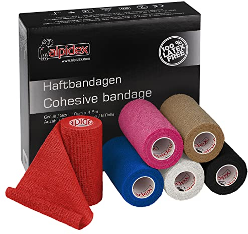 ALPIDEX 6 Rollen Haftbandage 10 cm x 4.5 m Verband Selbstklebend Elastisch Pet Bandagen Fixierband Sport Vet Wrap Tape Selbsthaftend Verbandsmaterial Pferde Hunde Menschen, Farbe:bunt