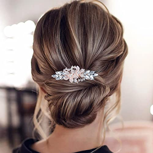 TseenYi Kristall Blumen Haarspange Gold - Strass Edelstein Vintage Clip - Bling Braut Haarnadeln Hochzeit Kopfbedeckung für Frauen und Mädchen (Mit Transparentem Kristall)