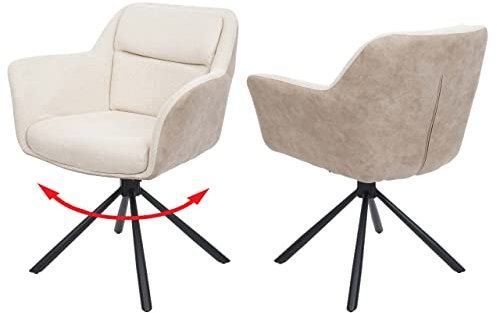 Mendler 2er-Set Esszimmerstuhl HWC-K33, Küchenstuhl Stuhl, drehbar Auto-Position, Stoff MVG - Kunstleder, Creme