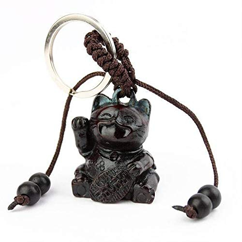 lachineuse - Porte-Clés Chat Maneki Neko - Porte-Bonheur - Chat Japonais Mignon - Objet Kawaii Lucky Cat - 3,5 x 3 x 3 cm - Idée Cadeau Asiatique Japon - Coloris Rouge Brun