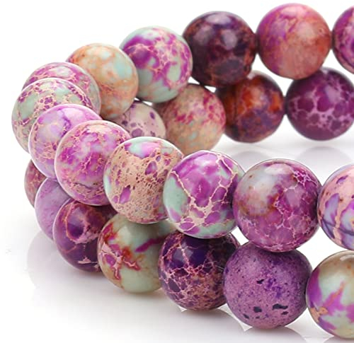 60 Stück Naturstein Perlen Lila Weiße Jaspis Beads Königliche Meeressediment Natürliche Edelstein Perlen zum Auffädeln 6 mm Runde Steinperlen für die Schmuckherstellung Beads for Jewellery Making