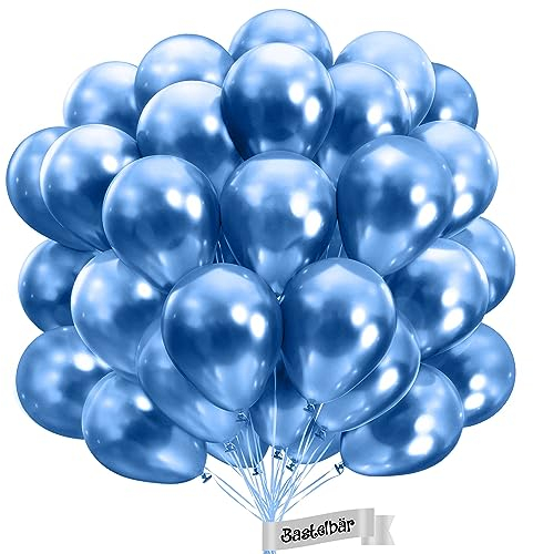 BIO Luftballons Blau [25 Stück] Glänzend/Chrome • Ø38cm XXL • MADE IN EU • Umweltbewusst & Kompostierbar Bio Ballons • 100% Naturlatex • Helium Blaue Luftballon - Luftballons Geburtstag