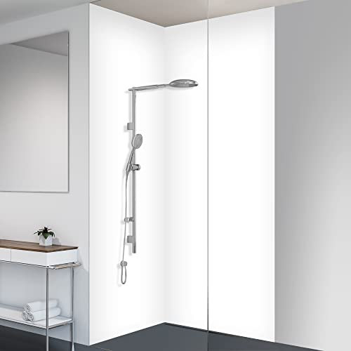 yourplate Duschrückwände mit individueller Größe (2 Rückwände – Premium Nano Glanz – Weiß) – Duschrückwand Alu mit Feuchtigkeitsschutz – Rückwand Dusche zur einfachen Montage