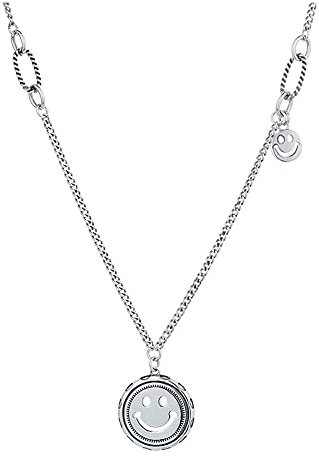 Lllunimon 925 Sterling Silber Trendy Vintage Smiley Gesicht Halskette, modische vielseitige Paar Halskette, charmante Schmuck Geschenk für Männer Frauen