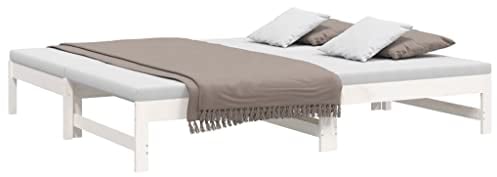 vidaXL Tagesbett Ausziehbar Sofa Gästebett Sofabett Bett Bettsofa Holzbett Schlafsofa Ausziehbett Bettgestell Weiß 2X(75x190) cm Massivholz Kiefer