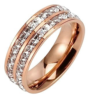 Ayoiow Bague pour Mariage Anneaux Acier Inoxydable Éternité Or Rose Large avec Zirconium Blanc Rond