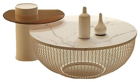 JATIBOSH Table à thé Cream Wind Rock Table à thé Salon Ménage Simple Petite Unité Petite Table à thé Table à café Bureau en Verre trempé antidéflagrant pour Salle de Réception Bureau