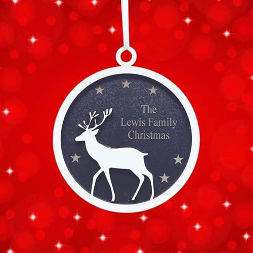 Personalised Wooden Reindeer 3D Christmas Tree Decoration. Option for boxed gift. Add 1 Surname only. Ribbon. AgiftforyouUK RDWB