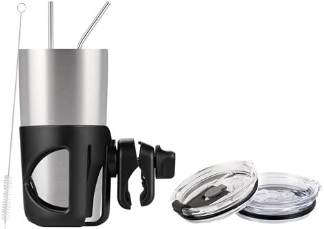 Digital Nc Neuer 2-in-1-Becher mit supersicherem Sitz und Halter – 20 oz. Anti-Shake, auslaufsicherer, vakuumisolierter Edelstahlbecher + 360°-Becherhalter. (Fahrräder, Roller) Schwarz