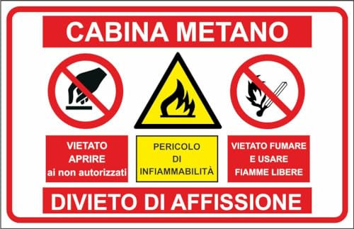 M-ITALY CARTELLO SEGNALETICO - CABINA METANO M2 - Adesivo Extra Resistente, Pannello in Forex, Pannello In Alluminio (30x42, Alluminio)