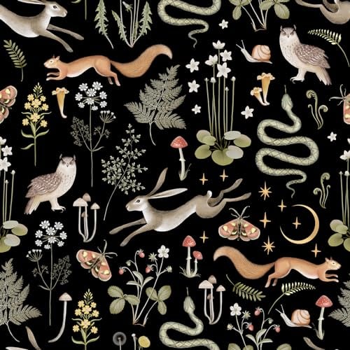 SOEWIOU Black Animals Wallpaper, 44.5 * 300cm Thicken Peel and Stick Removable Wallpaper with Squirrel, Owl, Snake, Rabbit Patterns for Home Decor
