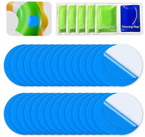 HIDAMAZY Vinyl Reparaturflicken Selbstklebende Reparatur Patch, 30Stü Aufblasbares Flicken-Reparaturset Zelt Reparaturband Wasserdicht TPU Reparaturflicken für Aufblasbares Pool, Zelte(7cm Rund, Blau)