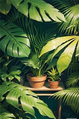 Diamant Painting Bilder 25x35cm 5D Diamond Painting Set Mosaik Bastelset Kinder DIY Voll Diamant Crystal Art Malen Nach Zahlen Erwachsene Basteln für Room Wohnwand Home Decor Grüne Pflanze W-8154