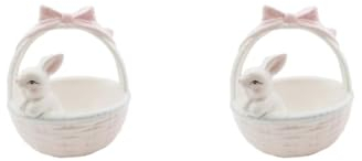 Leisurealeaneag 2 Set Keramik Kaninchen Osterkorb Porzellan Häschen Schalen Blumentopf Home Decor 12 x 12 x 13,5 cm, 12 x 12 x 13,5 cm