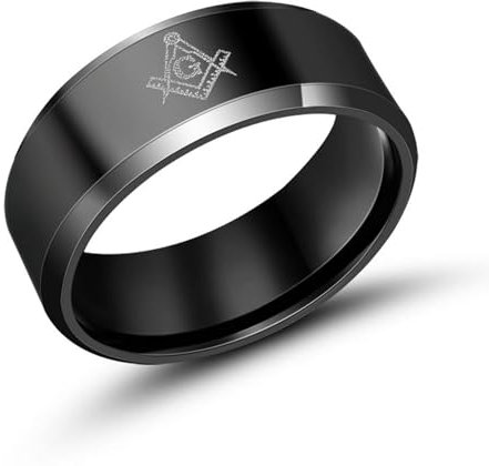 Skcess Edelstahl Ringe Männer, Engagement Ring Schwarz Freimaurer G Ringe für Herren Männer Größe 65 (20.7)