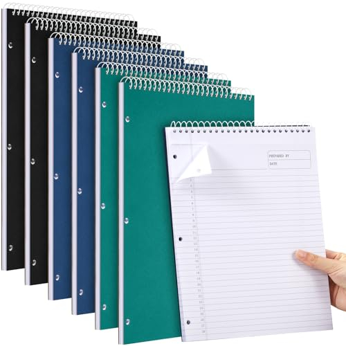 MotiMind 6 Pcs Legal Pad 8-1/2 x 11-3/4 Wirebound Spiral Note Writing Pads Legal Ruled Top Bound Notebook 50 Sheets for School Office Home Memo Steno Stationery Supplies, Black, Blue, Green