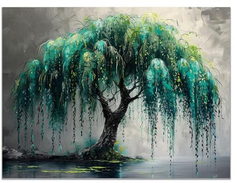 JOSUE Arbre De Vie Decoration Paysage minimaliste Tableau Moderne Sur Toile,Vert, gris Tableau Chambre Enfant Decoratifs Muraux Salon DéCor- 30x40cm Sans cadre