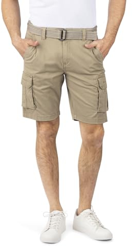 riverso Cargo Shorts Herren mit Gürtel Regular Fit RIVJoko Kurze Hosen Cargoshorts Sommer Stretch, Größe:XXL, Farbe:Beige