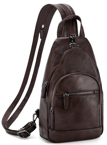 RAVUO Bolso Mochila Mujer, Casual Mochila Cruzada Pequeña de Cuero Pu Moda Bolsos Pecho de Piel Mini Crossbody Sling Bag para Viaje Trabajo,Café