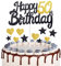 Gold Black 50th Birthday Cake Topper, Girls 50th Birthday Decorations, Gold Heart Stars Cake Toppers, Personalised Happy Birthday Cake Cupcake Toppers for Women Men Girls Boys Birthday Party