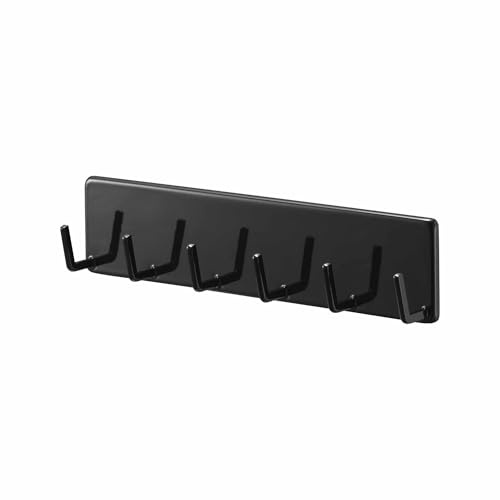 YAMAZAKI Tower Film Hook Selbstklebende Hakenleiste, schwarz | Stah, Befestigung ohne Bohren, Mit 6 Haken für mehr Ordnung, Minimalistisches Design, 4 x 25 x 6 cm, Japanisches Design