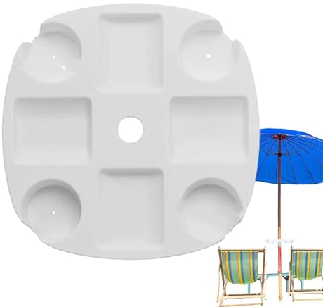 Dyeulget Vassoio per ombrellone, vassoio per ombrellone da spiaggia - Tavolo da spiaggia con portabicchieri, scomparti per snack, fori per occhiali da sole, slot per telefono - Tavolo da spiaggia