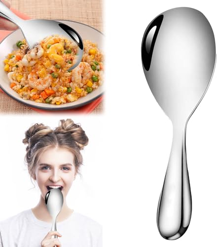 Thickened Stainless Steel Non-Stick Rice Spoon, Rice Cooker Spoon Paddle, Stainless Steel Rice Spoon Rice Paddle, Durable and Versatile Kitchen Utensil for Rice Cooker (1Pc)