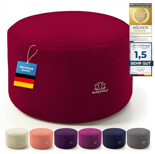 Body & Mind® Yogakissen Meditationskissen Boden Sitz-Kissen Polster für Meditation & Yoga; waschbarer Bezug und atmungsaktiver Premium Füllung; 18 cm Sitzhöhe (Rot)