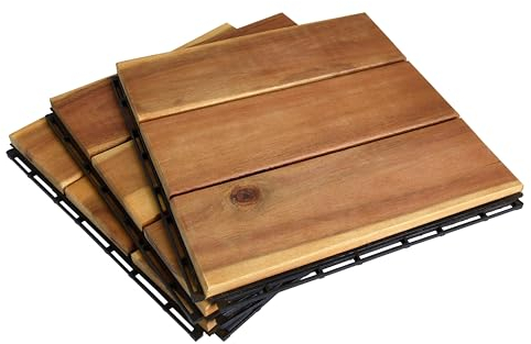 ESTEXO Terrassenfliesen Holzfliesen Stecksystem 30x30 cm Balkonfliesen Holzboden Mosaik (3 Streben)