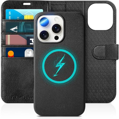 TUCCH Wallet Case for iPhone 16 Pro Max (6.9), [2-in-1][Detachable]RFID Blocking[Wireless Charging][Card Slots]Protective Stand Case, Magnetic PU Leather Removable Folding Folio, Full Textured Black