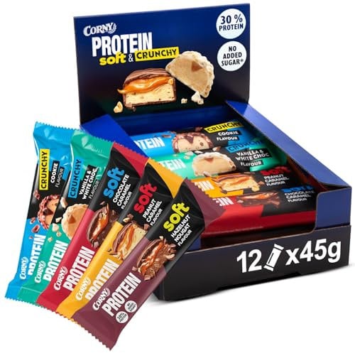 Corny | Protein Soft & Crunchy 12er Mix Pack | 30% Eiweiß | Probier Mischkarton 12x45g Mixbox
