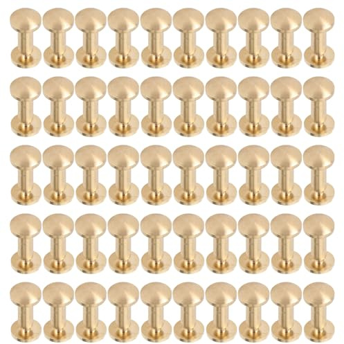 50 ensemble de rivets en laiton, bricolage 8mm poteaux à vis rivets à ongles en cuivre, rivets à vis à tête plate ronde pour sac en cuir tissu pantalon sac papier (7mm / 0,28 pouces)