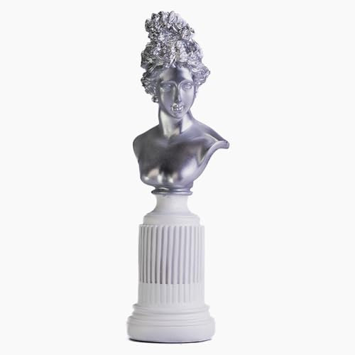 Marimor Statue aus Kunstharz griechische Mythologie Skulptur für Zuhause Büste Büro Wohnzimmer Schlafzimmer Bücherregal Kunst Frauen Statuen skulpturen Geschenk (Chrom Silber und weiß)