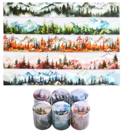 MiOYOOW Washi Tape Set, 6 Rollen Vier Jahreszeiten Wald Natürliche Tape Sticker, Dekoratives Abdeckband, Zuschneidbare Klebeband Aufkleber Rollen für Junk Journaling, Kunsthandwerk, Scrapbooking
