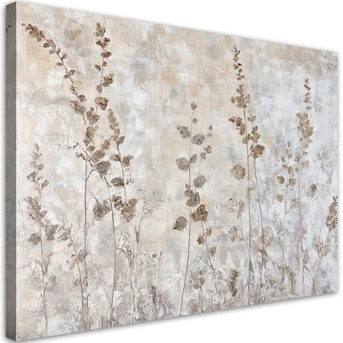 Feeby - Leinwand Bilder - Gras Pflanzen - 90x60 cm - Deko Wohnzimmer - Wandbilder Schlafzimmer - Deko Aesthetic - Wand Deko - Leinwand Groß - Deko Zimmer - Leinwandbilder XXL