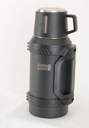 LEBENLANG Thermosflasche 1,5 Liter - 24h Heiß Inkl. Becher, Teesieb, Tragegurt I Trinkflasche Thermobecher 1 5 Liter Thermoskanne I Getränkeflasche Edelstahl Thermusteekanne Isolierflasche Thermo Cup