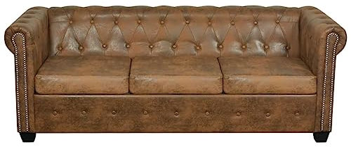 Utiny Chesterfield-Sofa 3-Sitzer Kunstleder Braun Kunstleder Braun Ledersofa Polstersofa Couch