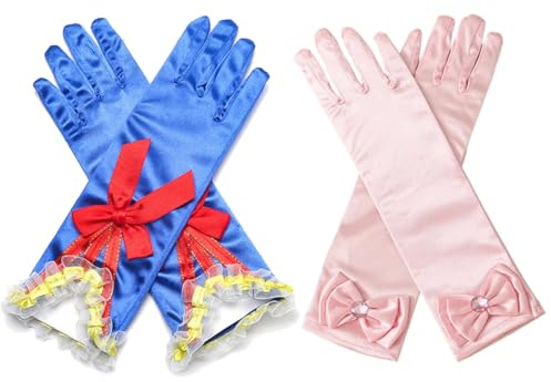 ZEPIQOR 2Pcs Gants Longs pour Enfants, Gants Avec NœUd Et Diamants, Gants en Satin pour Princesse, pour Fille de Fleur de Mariage, Anniversaire, Jours de Fête, Gants de DéCoration pour SoiréE CostuméE