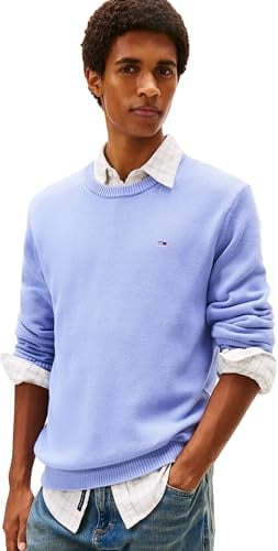Tommy Jeans Herren Pullover Sweater Slim Fit, Blau (Nordic Iris), L